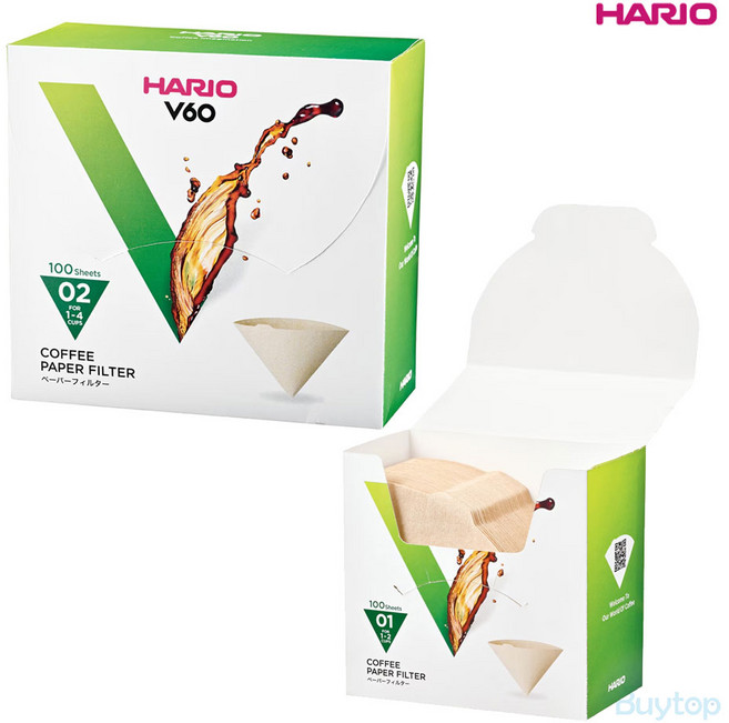 일본 하리오 V60종이필터 커피필터 종이 여과지 브라운 100 박스형, 1개, 100개입