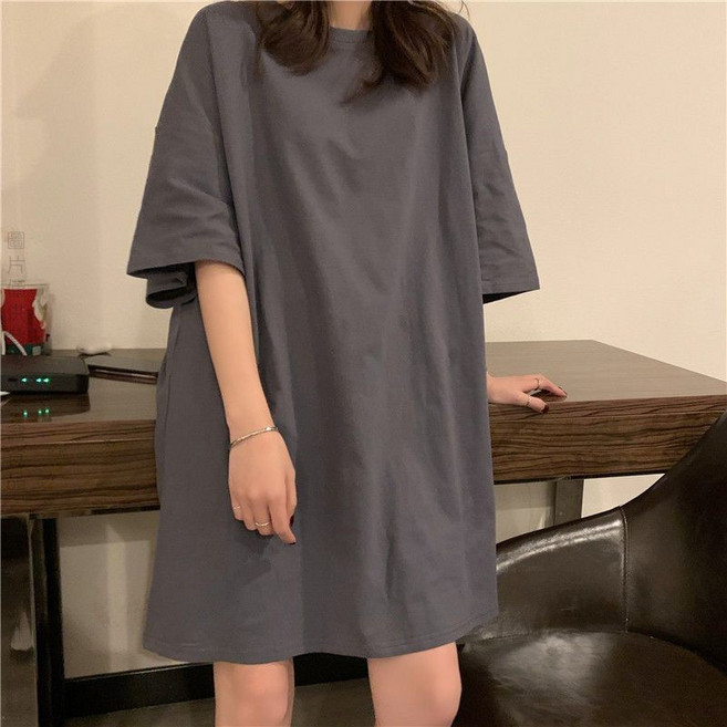 純棉寬鬆居家睡裙女 夏短袖薄款睡裙 韓版可愛五分袖棉質簡約家居服女