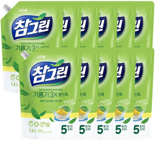 참그린 녹차 뽀드득 주방세제, 1.2L, 9개