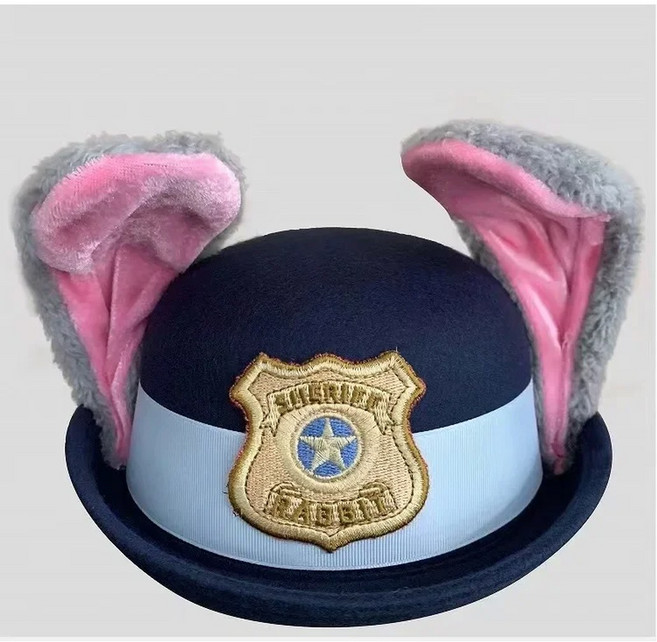 Zootopia Judy Hopps 경찰 모자 헤어 클립 토끼 귀 머리띠 어린이를위한 성인 코스프레 의상 파티 액세서리, Judyadult-54cm, 1개