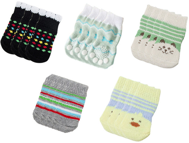 리노아 강아지 미끄럼방지 양말 반려동물 애견 고양이 발보호 미끄럼방지 양말, 1세트, 라이트 그린+그린 베이지+옐 로 블루+블랙+그레이