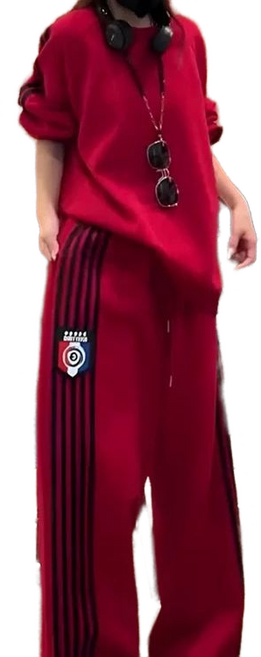 셀럽당 여성 빅사이즈 춘추 스트라이프 캐주얼 트랙 트레이닝 투피스 U1196-KR