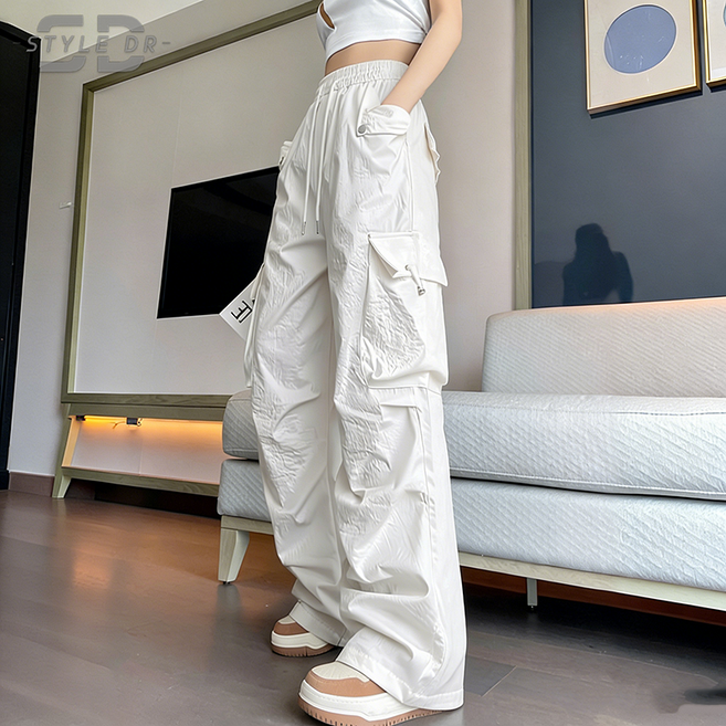 스타일닥터 여성 여름 카고 바지 일자 힙합 댄스 와이드 캐주얼 바지 긴바지