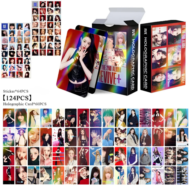 아이브 IVE REVIVE+ 홀로그램 포카 124장 홀로그램 포카 60장 스티커 64장 도무송 다꾸, 124개, 정규2집 REVIVE+