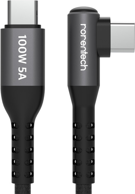 로랜텍 L자형 100W 5A C to C PD 초고속충전 케이블, 1.2m, 1개