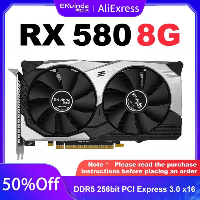 컴퓨터그래픽 카드AMD RX580 8GB 그래픽 카드 GDDR5 비디오 256BIT 2048SP PCI-E 3.0 HD 슬롯 마이닝 GPU, 한개옵션0, 한개옵션0