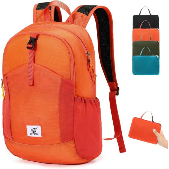SKYSPER 남성용 소형 하이킹 백팩 여성용 20L RFID 패커블 데이팩 초경량 접이식 경량 여행, SKYSPER Orange