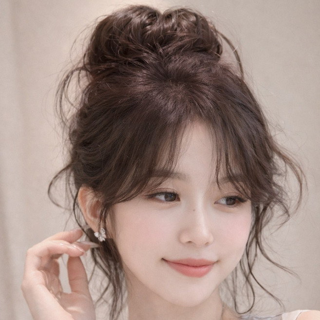 그린헤어업 자연스러운 리얼 올림머리 머리끈 가발 4종, 다크 브라운, 2개