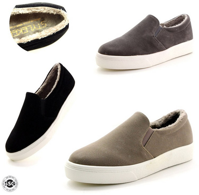 [방한 퍼안감] 발볼편한 스웨이드 키높이 스니커즈 슬립온 털 끈없는 여성 운동화CK 쇼우