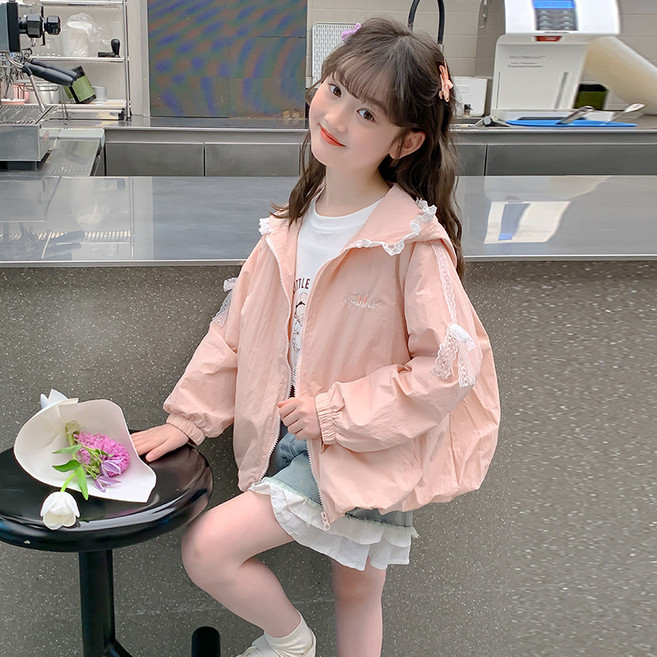 UPPERCUT 주니어 여아 레이스 후드 바람막이 점퍼