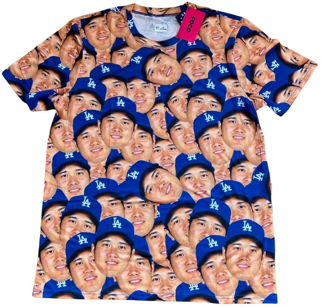 [FOCO] [MLB L 공식] 오타니 쇼헤이 티셔츠 [얼굴] 사이즈 블루 블루 다저스