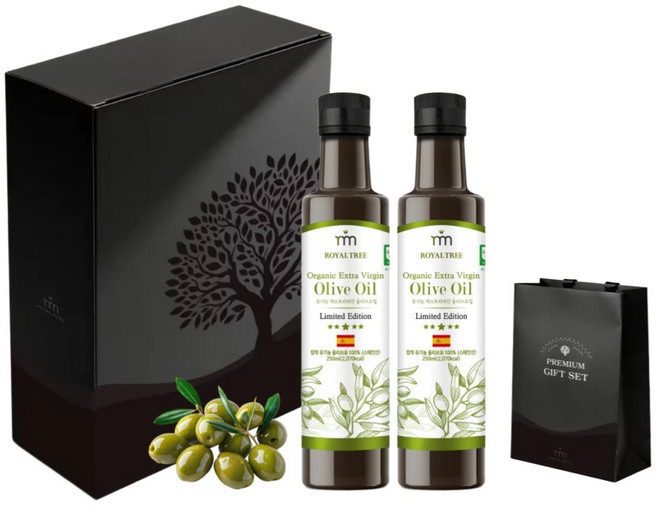 로얄트리 유기농 스페인 최상급 피쿠알 엑스트라버진 올리브오일 250ml 2병 선물세트, 1세트