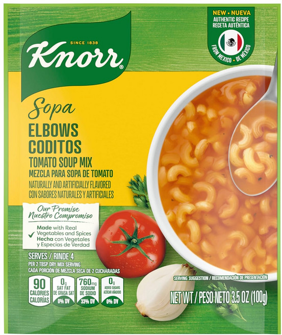 Knorr Sopa/Pasta 수프 믹스 토마토 베이스 엘보우 파스타로 따뜻한 국물 한 그릇 또는 홈메이드 맛 3.5온스의 간단한 저녁 토마토 수프를 만듭니다, 100g