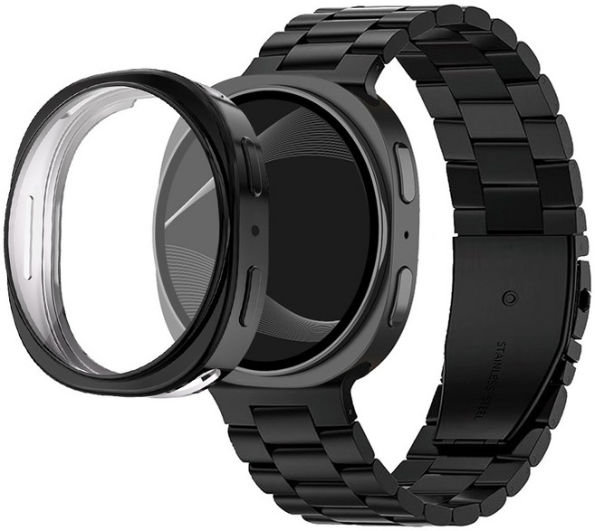 아이메이드잇 갤럭시워치 스탠다드 메탈 스트랩 + 유광 케이스 세트, 블랙, 1개