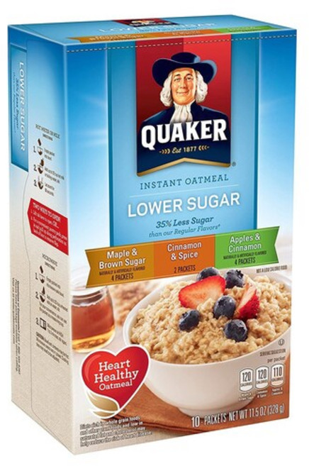 Quaker 퀘이커 인스턴트 오트밀 3종 35% 로우 슈가 328g 애플 시나몬 메이플 브라운 귀리, 1개