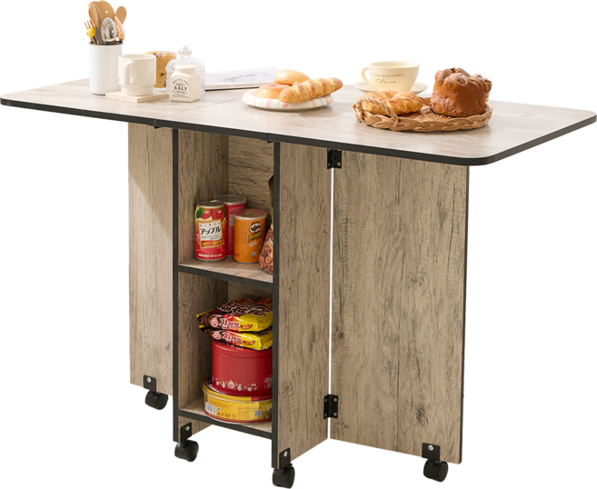 米克先生 華倫多功能折疊餐桌 附收納層架移動式工作桌, 工業風紋