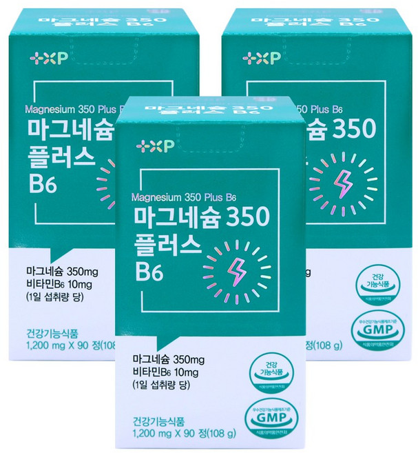 글루콘산 마그네슘 350 플러스 비타민 b6 함유 근육 신경 이완에 도움, 3개, 90정