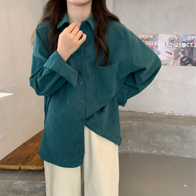 IBOY UGIRL 여성 가을 루즈핏 코르덴 셔츠 남방