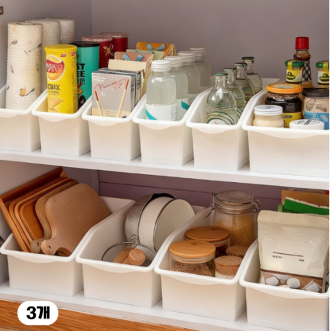 슬라이드 대형 수납함 세트 냉장고 정리 주방 욕실 거실 다용도 정리함, 흰색, 3개