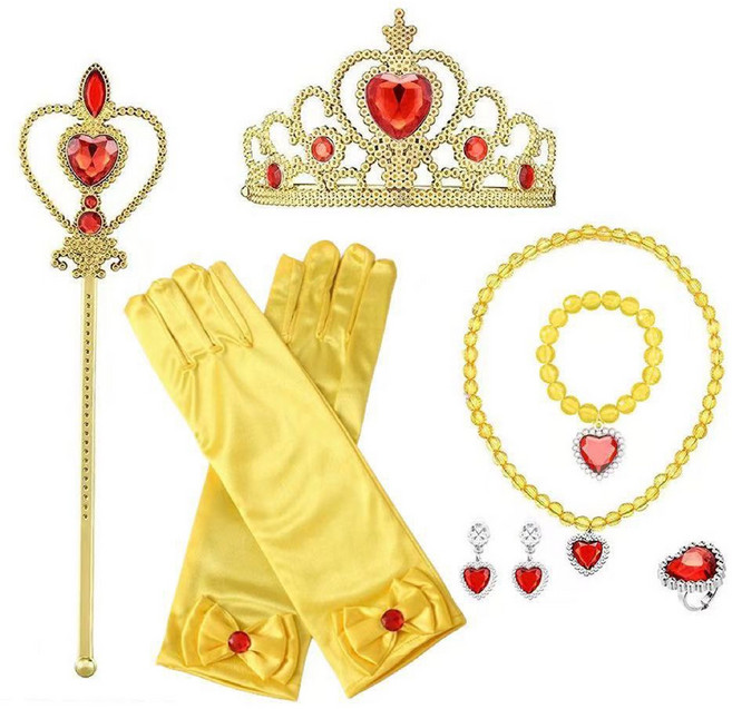 [청춘교복] 공주세트 7종 생일 축하 파티 브라이덜샤워 연말 선물 소품 프린세스 코스튬 주얼리 왕관 요술봉 목걸이 액세사리, 1개, 옐로우