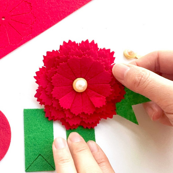 카네이션 펠트 브로치 만들기 DIY 코사지 키트 어버이날 스승의날 가정의달, 10개, 빨강