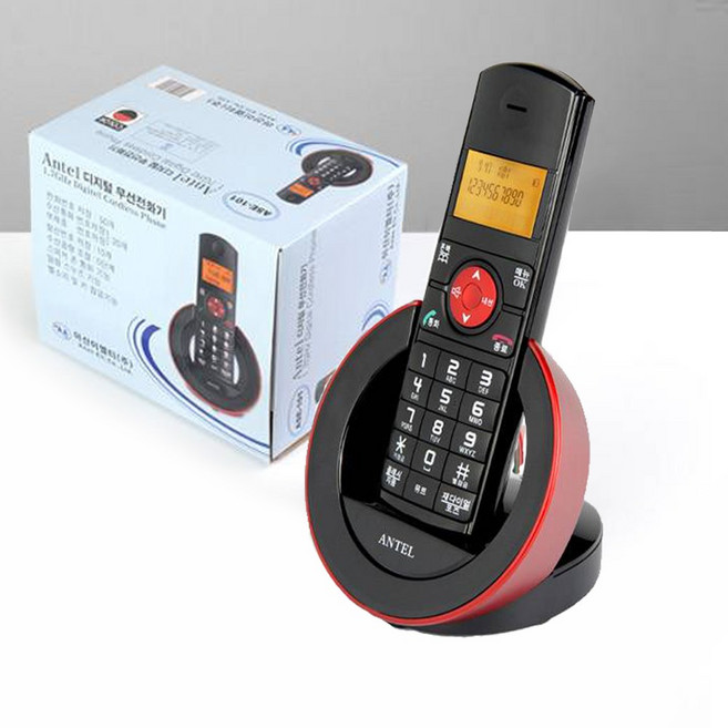 안텔 사무실 매장 디지털 무선전화기 ase-101 발신자표시 스피커폰 LCD 백라이트 재다이얼, 1개, 블랙, 상세페이지 참조