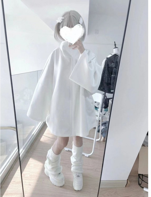 지뢰계옷 서브컬쳐 양산형 루즈핏 오버핏 화이트 코트 집업