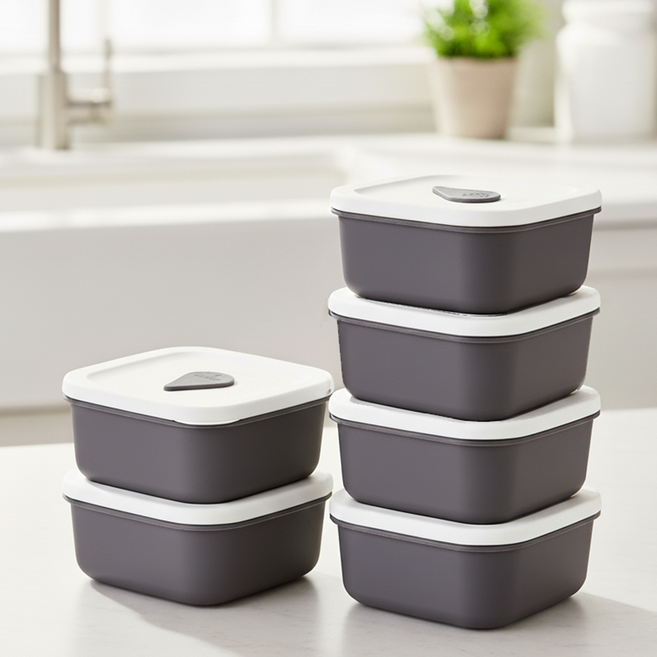 국산 실리콘 밥팩 냉동밥보관용기 전자레인지 소분용기 정사각 400ml 6팩 세트, 퍼플그레이, 6개