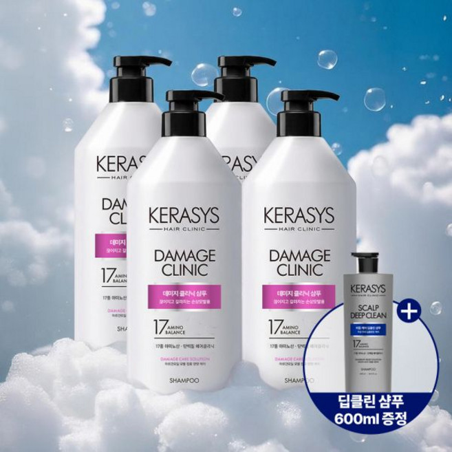 케라시스 데미지 클리닉 단백질 샴푸 980mlX4개+샴푸600ml, 비듬 딥클린 쿨링 샴푸 4개+샴푸600ml