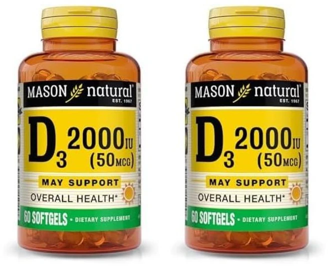 비타민D 메이슨 내추럴 비타민 D3 50 mcg (2000 U) 생선 오일 소프트젤 60개로 하고 와 강화합니다 (2팩), 60정 - 쿠팡
