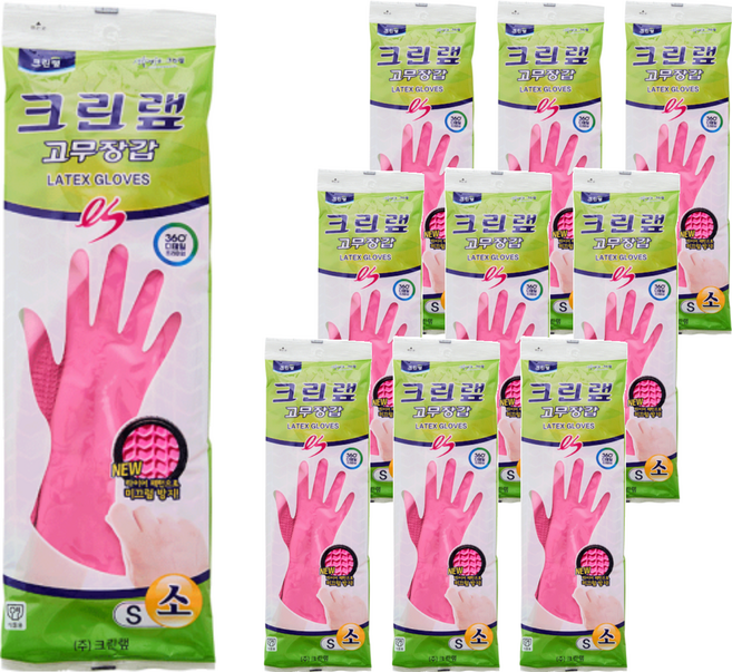 크린랲 고무장갑 S, 핑크, 소(S), 10개