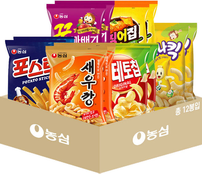 소솜상점 농심 종합 과자 12봉 (새우+포테토칩+포스틱+꿀꽈배기+오징어집+바나나킥 각 2봉), 1개