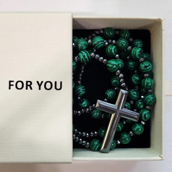 케이옵티마 십자가 목걸이 5단 묵주 천주교 기독교 선물, 1개, 그린(말라카이트)