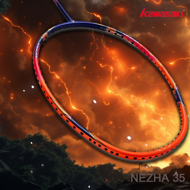 가와사키 배드민턴라켓 NEZHA35 경량 하이텐션 공격형, 스트링2 BT7000  화이트, 1개, 오렌지