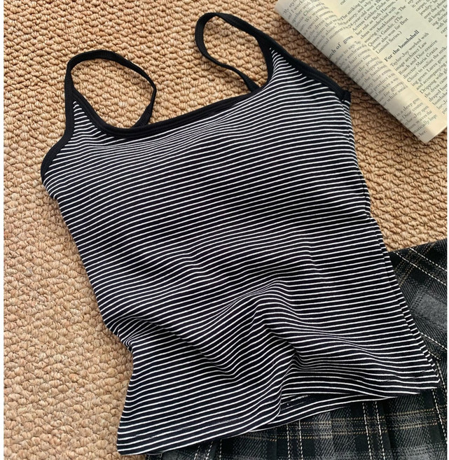 젬버트 여성 데일리 스트라이프 순면 캡내장 이너 슬림핏 나시 브라탑