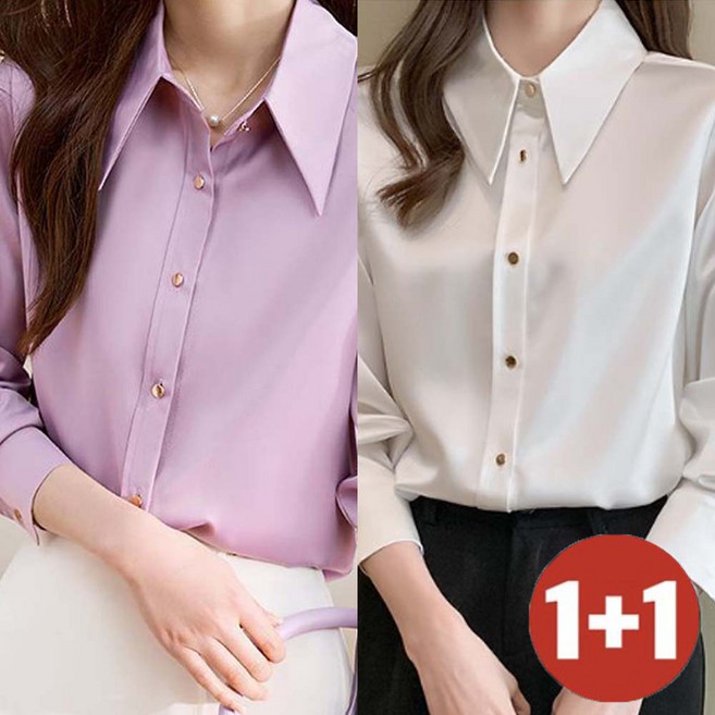 TKX 1+1 여성 오피스룩 블라우스 긴팔 셔츠 카라넥 이너티 데일리룩 구김없는