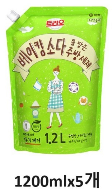 트리오 베이킹소다를 담은 주방세제, 1.2L, 5개