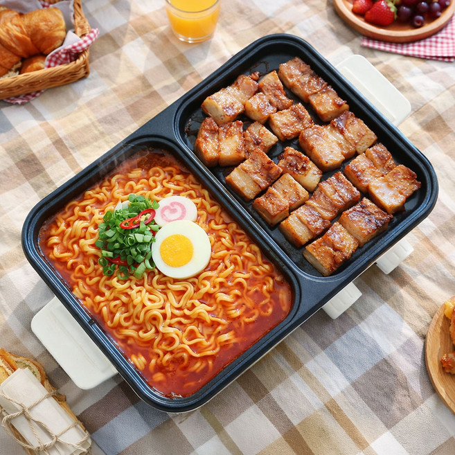 하드라인 반반 전기그릴 미니 멀티 그릴팬 멀티쿠커, 하드라인 전기그릴