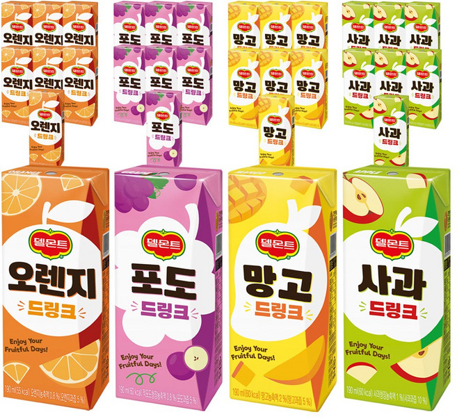 델몬트 (오렌지x8 포도x8 사과x8 망고x8)4종혼합 190mlX32팩, 1.오렌지x8 포도x8 사과x8 망고x8, 190ml, 1세트