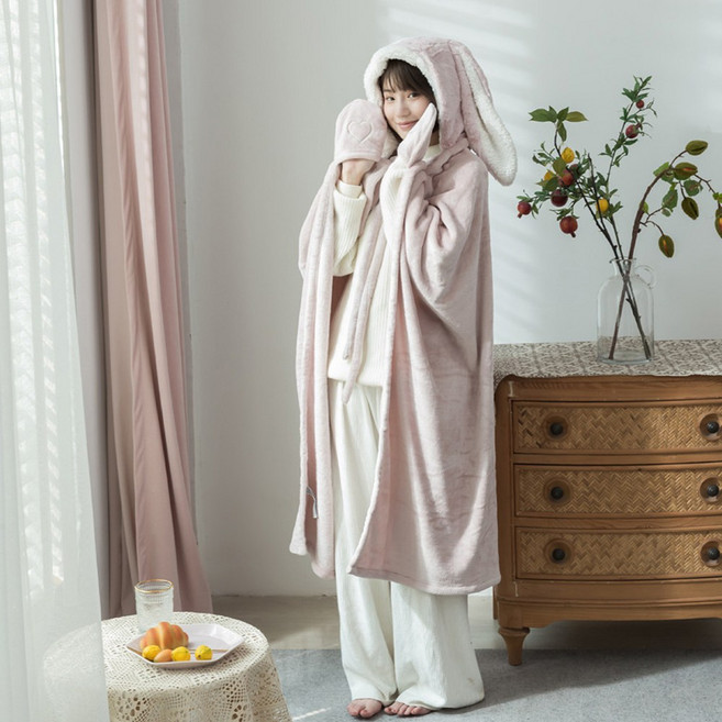 TLB 러블리 토끼 극세사 겨울담요 망토 겨울 여성용