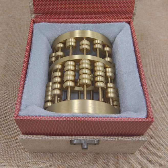 黃銅筆筒中式算盤筆筒精雕裝筆收納盒商務禮品銅工藝品擺, 1個, 迷你算盤筆筒+禮盒:迷你算盤筆筒+禮盒