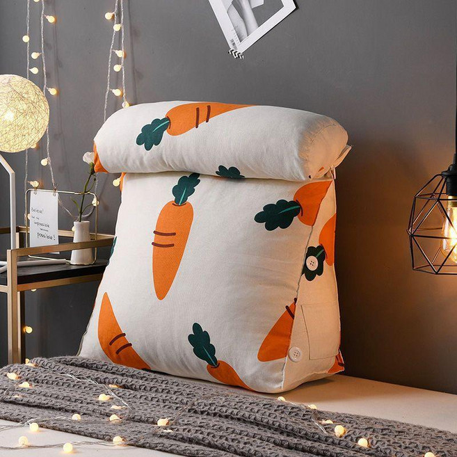沙發靠墊抱枕護腰牀頭靠墊軟包牀上靠枕大靠背墊辦公室腰靠背護頸, 加厚帆布-胡蘿蔔,大號：寬59.9x高50x厚20cm 舒