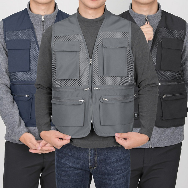 <스타일랑> (1+1+1) (~120 사이즈까지 리얼 빅사이즈) 남성 만능 메쉬 조끼 / 포켓 그물 망사 등산 아웃도어 스포츠 작업복 낚시 빅사이즈 조끼