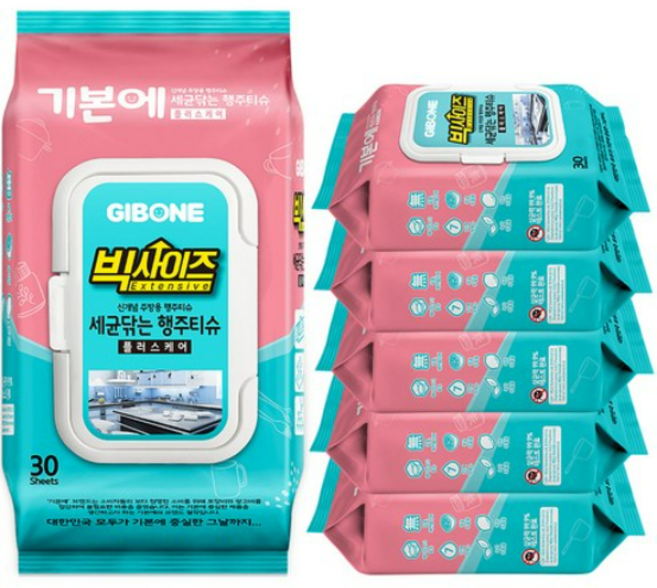 기본에 세균닦는 빅사이즈 행주티슈 플러스케어 30p, 6개, 6개