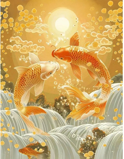 호우맘 액자 캔버스형 LED 보석십자수 DIY 키트 40 x 50 cm, HM-111 황금 잉어, 1개