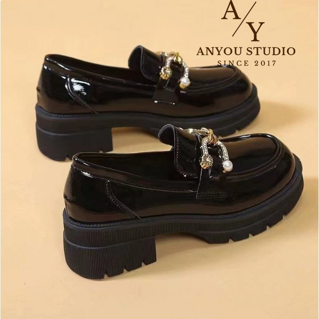 Komorebi 여성 로퍼 부드럽고 편안한 힐 로퍼 통굽 심플 키높이 구두