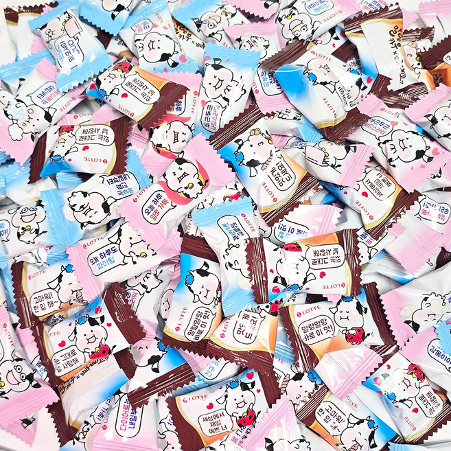 롯데 말랑카우 3가지맛 114입 세트 ( 밀크 + 딸기우유 + 빠삐코 ) 3가지맛 대용량 개별 포장 젤리