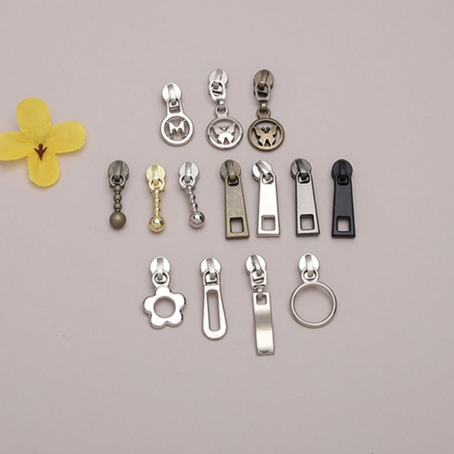 짱패브릭 3호코일 일반 지퍼 슬라이더 / 지퍼머리 / 지퍼고리 / 슬라이드, 플라워실버, 10개