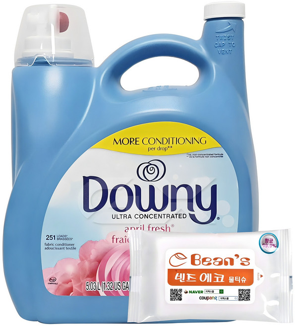다우니 초고농축 섬유유연제 에이프릴 5.03L+ 빈즈물티슈, 5.03L, 1세트