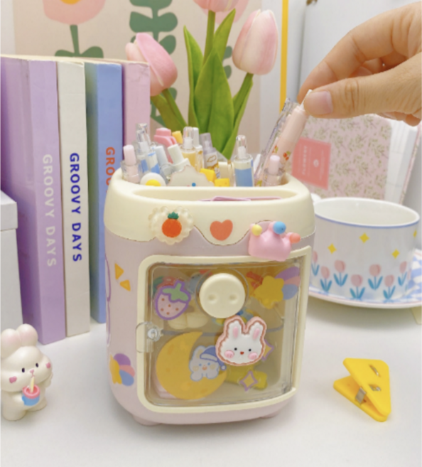 아가토스 DIY 귀여운 연필꽂이 예쁜 책상 다용도 수납정리함, 1개, 핑크
